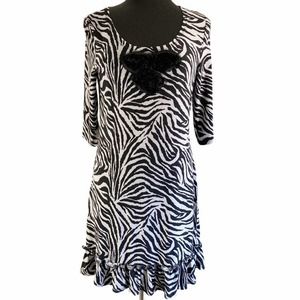 Miss Couture Zebra Print 3/4 Sleeves Dress Women's Size Medium/Large